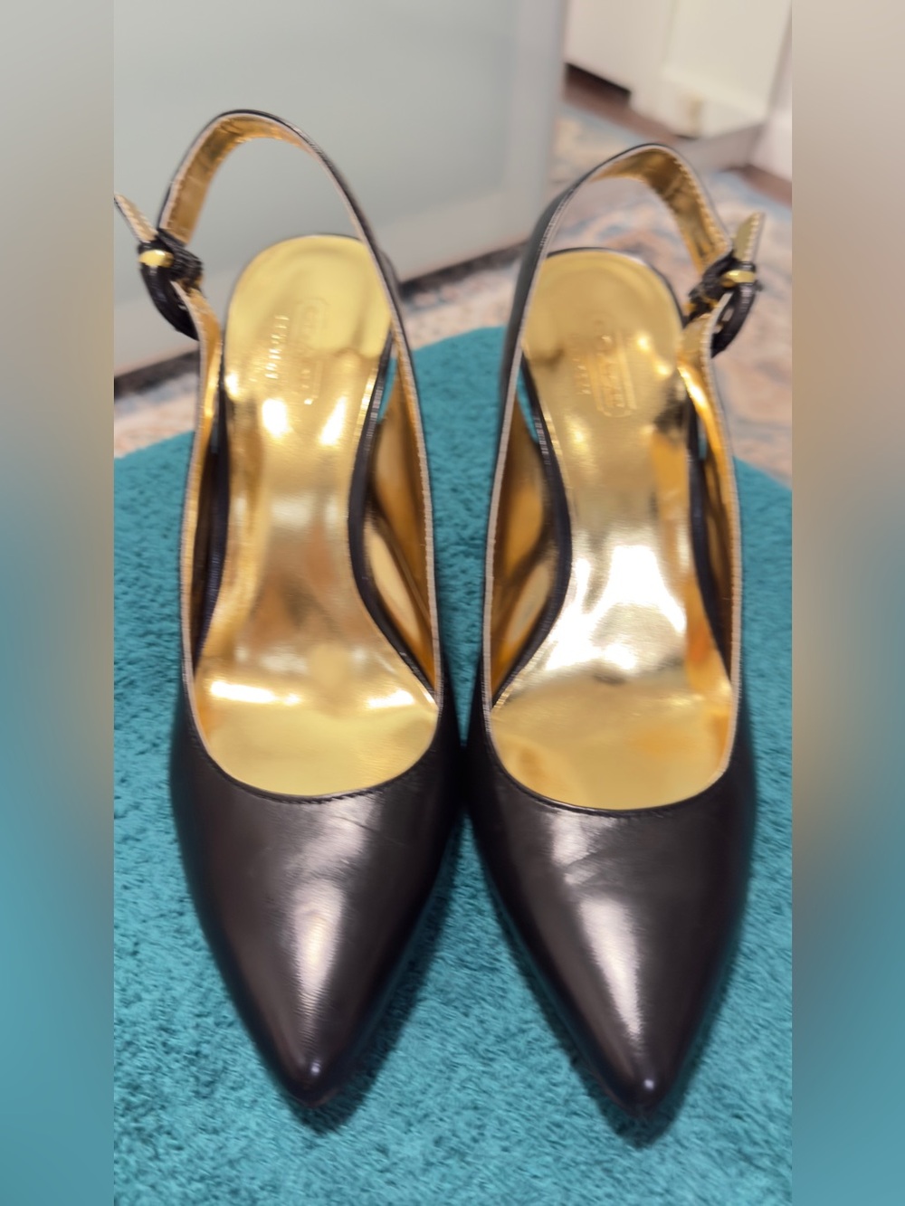 Coach Black Pointed Toe Slingback Pumps with Gold Insole